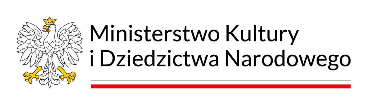 Logotyp Ministerstwa Kultury i Dziedzictwa Narodowego. Biały orzeł z żółtą koroną i nogami.